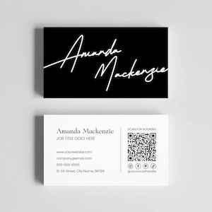 Modèle de carte de visite modifiable avec code QR minimaliste, carte de visite recto-verso moderne, carte de visite imprimable, carte de visite simple à faire soi-même