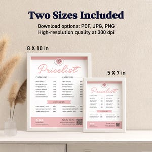 Small business pricing chart with modern style! This DIY beauty pricing sign is perfect for salons offering nail services, hair styling, or lash extensions. Editable template for instant download.