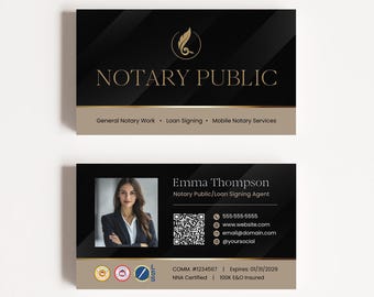 Professional Notary Business Card, Loan Signing Agent Business Card Template, Editable Mobile Notary Public Calling Card, Digital Download