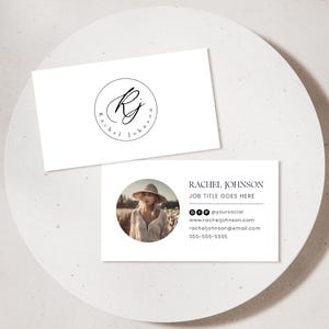 Elegant photo business card template for photographers, beauty professionals, and entrepreneurs. Modern double-sided calling card with a chic, trendy design. DIY template for instant download.