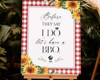 I Do BBQ Welcome Sign, Backyard Wedding Sign, Sunflower Couples Shower Decor, Rustic Engagement Party Poster, Editable Template