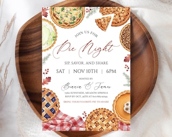 Pie Night Party Invitation, Thanksgiving Pie Contest Invite, Friendsgiving Potluck Dinner, Editable Holiday Template