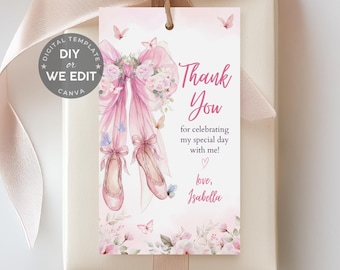 Tutu Cute Birthday Gift Tag, Ballet Party Favor Tag, Two Tu Birthday Girl Printable, Pink Ballerina Party Decor, Editable Canva Template