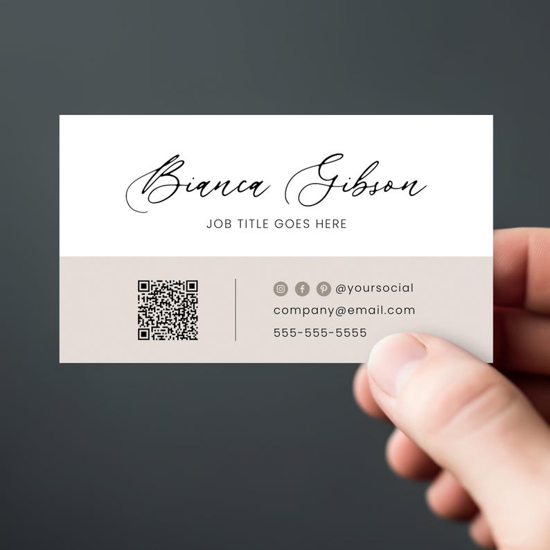 Editable Minimalist QR Code Business Card Template, DIY Modern Business ...