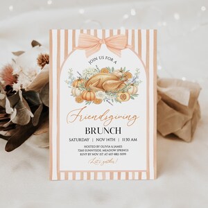 Pastel Friendsgiving Brunch Invitation, Cottagecore Thanksgiving Lunch Invite, Autumn Gingham Let’s Gather Printable, Editable Template