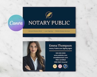 Mobile Notary Business Card, Loan Signing Agent Business Card, Professional Notary Public Card, Digital Download, Editable Canva Template