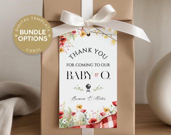Baby Q Favor Tags Bundle, BBQ Baby Shower Invite Set, Wildflower Sprinkle Welcome Sign, Backyard Baby Shower Decor, Editable Templates