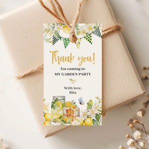 Lemon Thank You Tag, Floral Citrus Party Favor, Girl Lemonade Birthday Gift Tag, Lemon Party Decor, Digital Download, Editable Template
