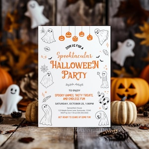 Editable Spooktacular Halloween Invitation, Spooky Birthday Party Invite, Cute Ghost Invite, Kids Halloween Party Printable Digital Download
