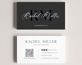 Plantilla de tarjeta de presentación editable con código QR minimalista, diseño moderno de tarjeta de presentación DIY, elegante tarjeta de presentación de doble cara, tarjeta de presentación sencilla