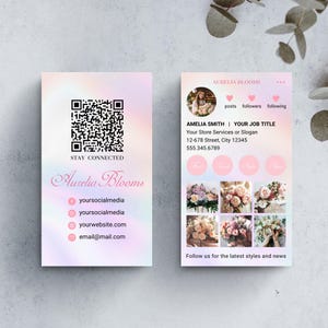 2025 Florist Chic Aura Instagram Visitenkarte mit QR-Code-Vorlage, DIY bearbeitbare Blumenladen IG-Visitenkarte, Florales Visitenkartendesign
