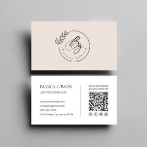 Modèle de carte de visite modifiable avec code QR minimaliste, carte de visite élégante, carte de visite recto-verso moderne, carte de visite simple à faire soi-même, Corjl