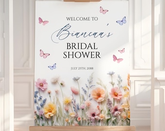 Wildflower Bridal Shower Welcome Sign, Floral Meadow Wedding Welcome Poster, Bridal Brunch Sign, Garden Party Decor, Editable Template