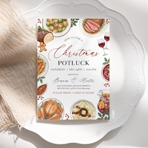Christmas Potluck Invitation, Holiday Party Invite, Friendsmas Dinner, Office Lunch, Family Christmas Gathering, Editable Template