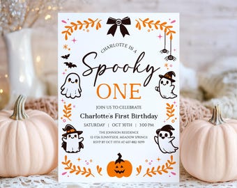 Spooky One Birthday Invitation, Halloween 1st Birthday Invite, Cute Ghost First Boo Day Party, Editable Template, Digital Download