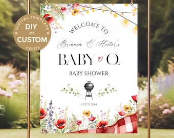 Baby Q Welcome Sign, BBQ Baby Shower Welcome Poster, Wildflower Sprinkle Party Sign, Backyard Baby Shower Decor, Editable Template