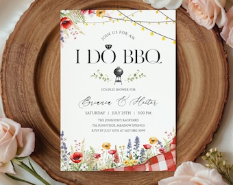 I Do BBQ Couples Shower Invitation, Wildflower Backyard BBQ Bridal Shower Invite, Rustic Rehearsal Dinner Invite, Editable Template