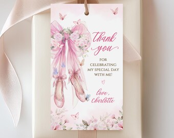 Tutu Cute Birthday Gift Tag, Ballet Party Favor Tag, Two Birthday Girl, Pink Bow Ballerina Party Decor, Editable Corjl Template Printable