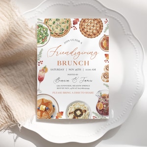 Pastel Friendsgiving Brunch Invitation, Let's Gather Thanksgiving Potluck Invite, Fall Luncheon Invite, Editable Holiday Template