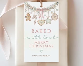 Baked With Love Tag, Christmas Cookie Exchange Tag, Cookie Gift Tags, Kids Holiday Baking Party Favor Tags, Editable Template