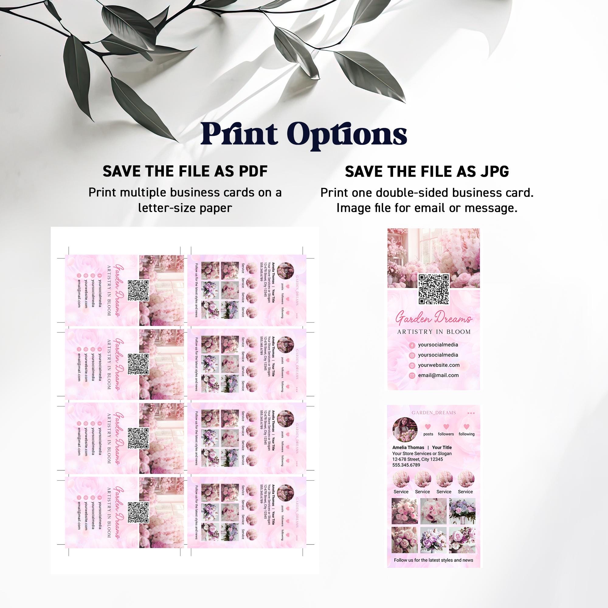 Editable Pink Rose Flower QR Code Instagram Business Card for Beauty ...