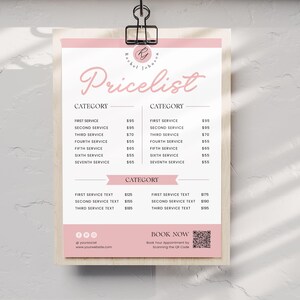 Editable salon price list for beauty salons and small businesses! This minimalist DIY pricing chart is perfect for a nail price sheet, lash price list, or hair price menu. Fully customizable template.