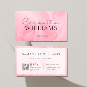 Carte de visite florale rose rose avec code QR pour salon de beauté et petite entreprise, carte de visite esthéticienne florale, carte de visite fleuriste bricolage