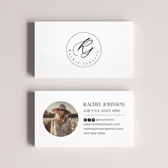 Editable Minimalist Photo Business Card Template, DIY Elegant Boho Business Card, Modern Double Sided Biz Card Design, Simple Calling Card