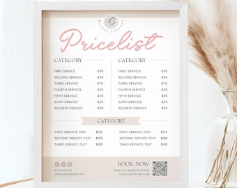 Minimalist Salon Price List, Modern Beauty Price Sheet, Hair Pricelist, Nail Salon Menu, Spa Service Pricing Chart, DIY Editable Template