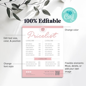 Easily customize this salon price list template! Ideal for small businesses, this hair price menu sign is a chic and modern service price list for wigs, lashes, and beauty salons. Instant download available.