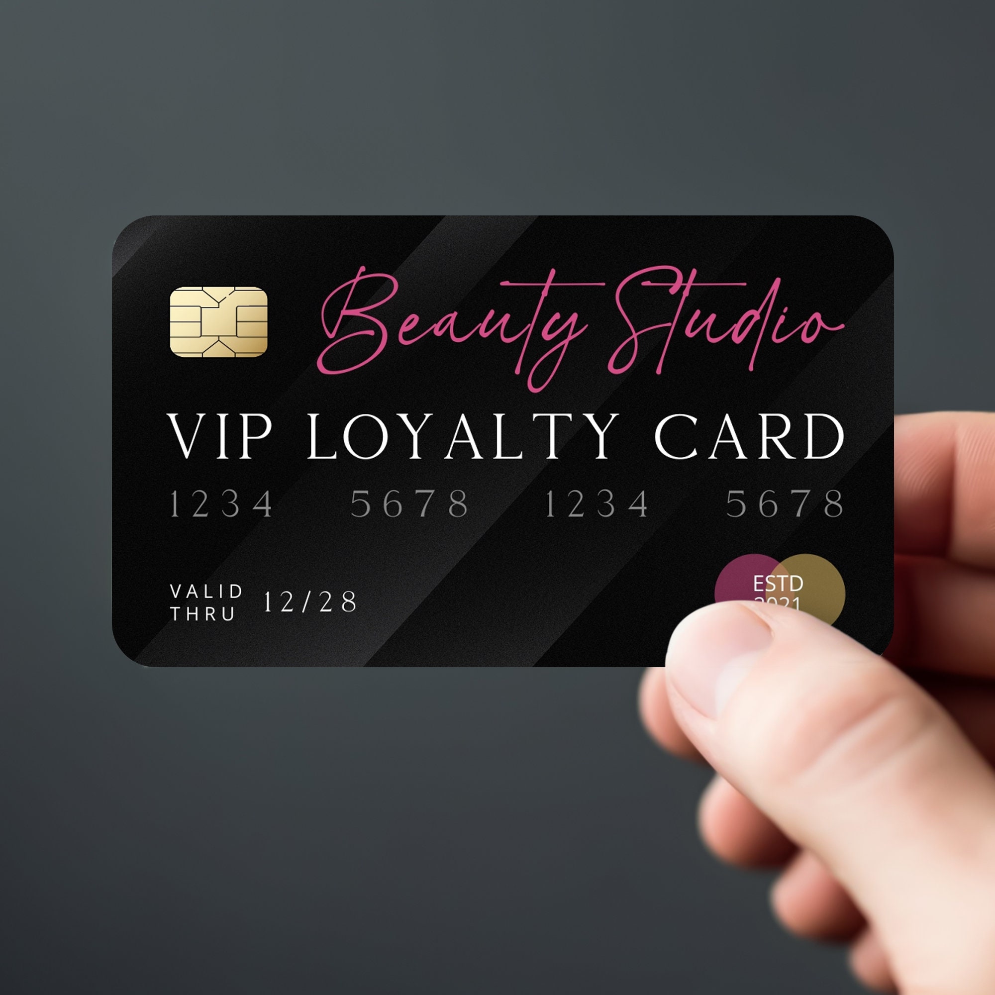 Black & Pink Loyalty Card Stamp Template, Editable VIP Rewards Card ...