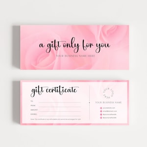 Modelo de certificado de presente para salão de beleza com flores rosas e vale-presente para spa para impressão, vale-presente para massagem, cartão de desconto para cupons para pequenas empresas