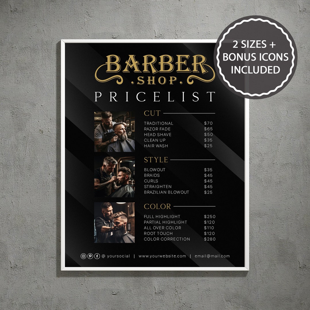 Barber Shop Price List Template, DIY Barbershop Pricelist Sign, Barber ...