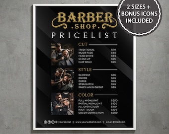Barber Shop Price List Template, DIY Barbershop Pricelist Sign, Barber Price Menu Flyer & Sign Design, Printable Hairstylist Pricing Chart