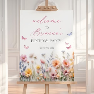 Wildflower Birthday Welcome Sign: Editable Floral Party Poster (Digital Download)