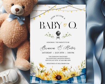 Backyard BBQ Baby Shower Invitation, Baby-Q Shower Invite, Sunflower Sprinkle Party Printable, Editable Template, Digital Download