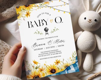 BBQ Baby Shower Invitation, Rustic Baby-Q Shower Invite, Sunflower Sprinkle Party Printable, Editable Template, Digital Download
