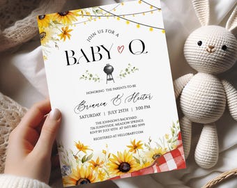 Backyard BBQ Baby Shower Invitation, Baby-Q Shower Invite, Sunflower Sprinkle Party Printable, Editable Template, Digital Download