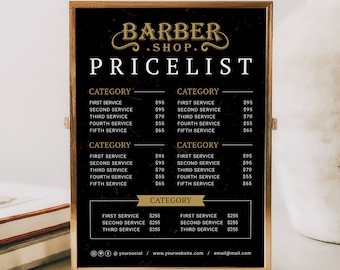 Black Barber Price List Template & Price Menu for Small Business, DIY Barbershop Pricing Chart, Printable Hair Salon Pricelist Beauty Sign