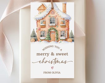 Gingerbread House Gift Tag, Christmas Cookie Tag, Holiday Treat Tags, Printable Baked With Love Favor Label, Editable Template