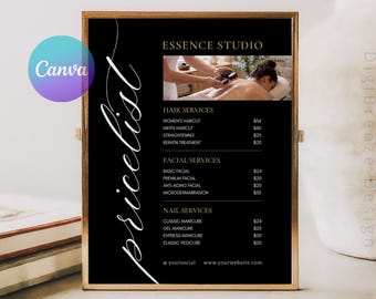 Salon Price List Template, Beauty Price Sheet, Esthetician Price Sign, Service Menu for Nail, Lash, Brow & Hair Salons, Editable Canva