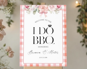 I Do BBQ Welcome Sign, Floral Couples Shower Decor, Backyard Wedding Sign, Rustic Engagement Party Poster, Editable Template