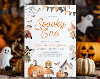 Editable Spooky One Invitation, Halloween 1st Birthday Invite, First Boo Day Party, Cute Ghost Birthday, Halloween Party Invite Kids
