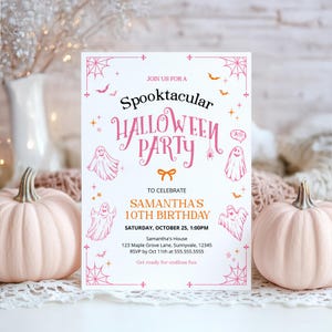 Editable Pink Halloween Birthday Invitation, Spooktacular Birthday Invite, Halloween Ghost Party Invite, Pink Spooky Birthday Invitation