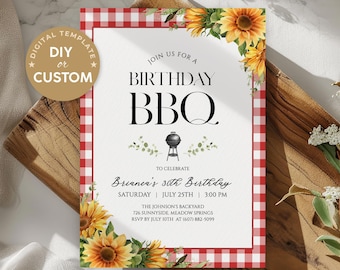 Rustic BBQ Birthday Invitation, Backyard BBQ Party Invite, Grill and Chill Printable, 30th Birthday Cookout Party Invite, Editable Template
