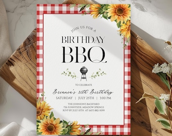 BBQ Birthday Invitation, Backyard BBQ Party Invite, Grill and Chill Birthday Cookout, Rustic Barbecue Party, Editable Template
