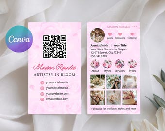 Floral Instagram Business Card with QR Code, Florist IG Business Card, Wedding Event Planner Photo Business Card, Editable Canva Template