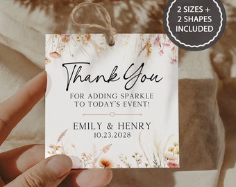Custom Boho Floral Round & Square Thank You Favor Gift Tag for Party and Shower-Watercolor Wild Flower Printable Favor Sticker Tag Template
