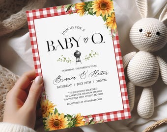 BBQ Baby Shower Invitation, Backyard Baby-Q Shower Invite, Sunflower Sprinkle Party Printable, Editable Template, Digital Download