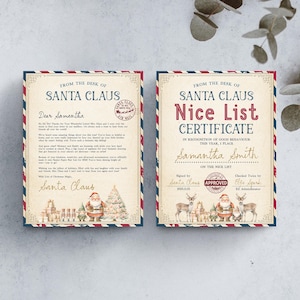 Retro kerstmanbrief en certificaat mooie lijst, Noordpoolpost, brief van de kerstman, afdrukbare kerstavonddoos, bewerkbare sjabloon
